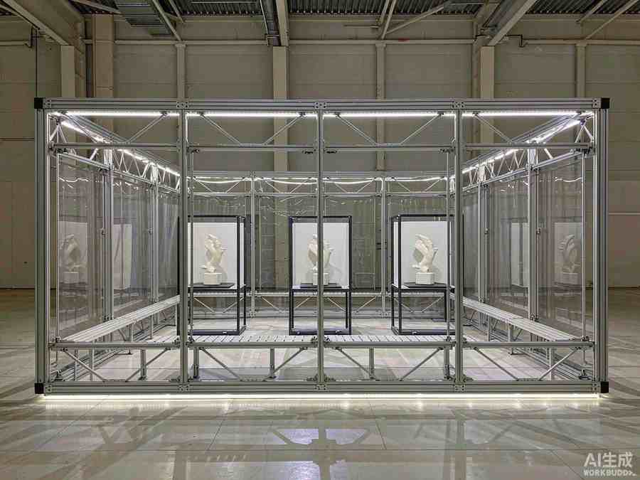 铝合金与木质展台结构对比示意