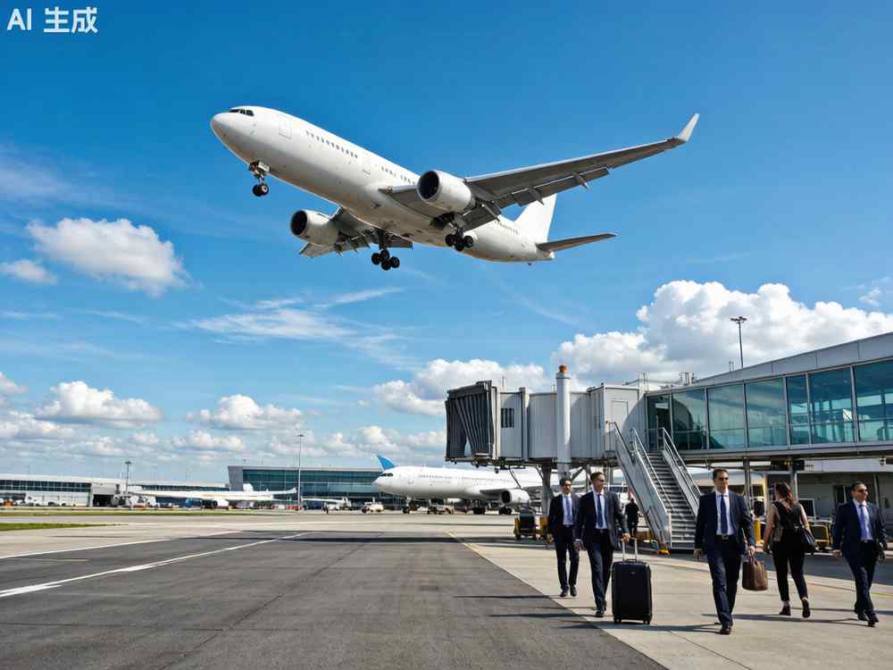 商务旅客在机场前往登机口准备搭乘航班