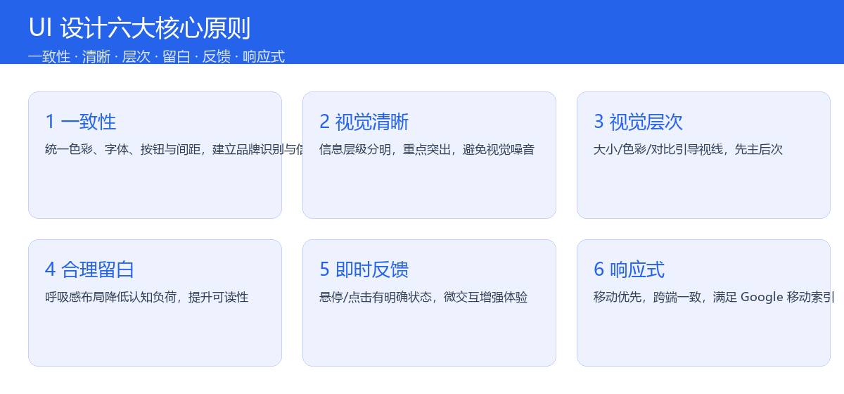 企业官网UI设计六大核心原则示意图